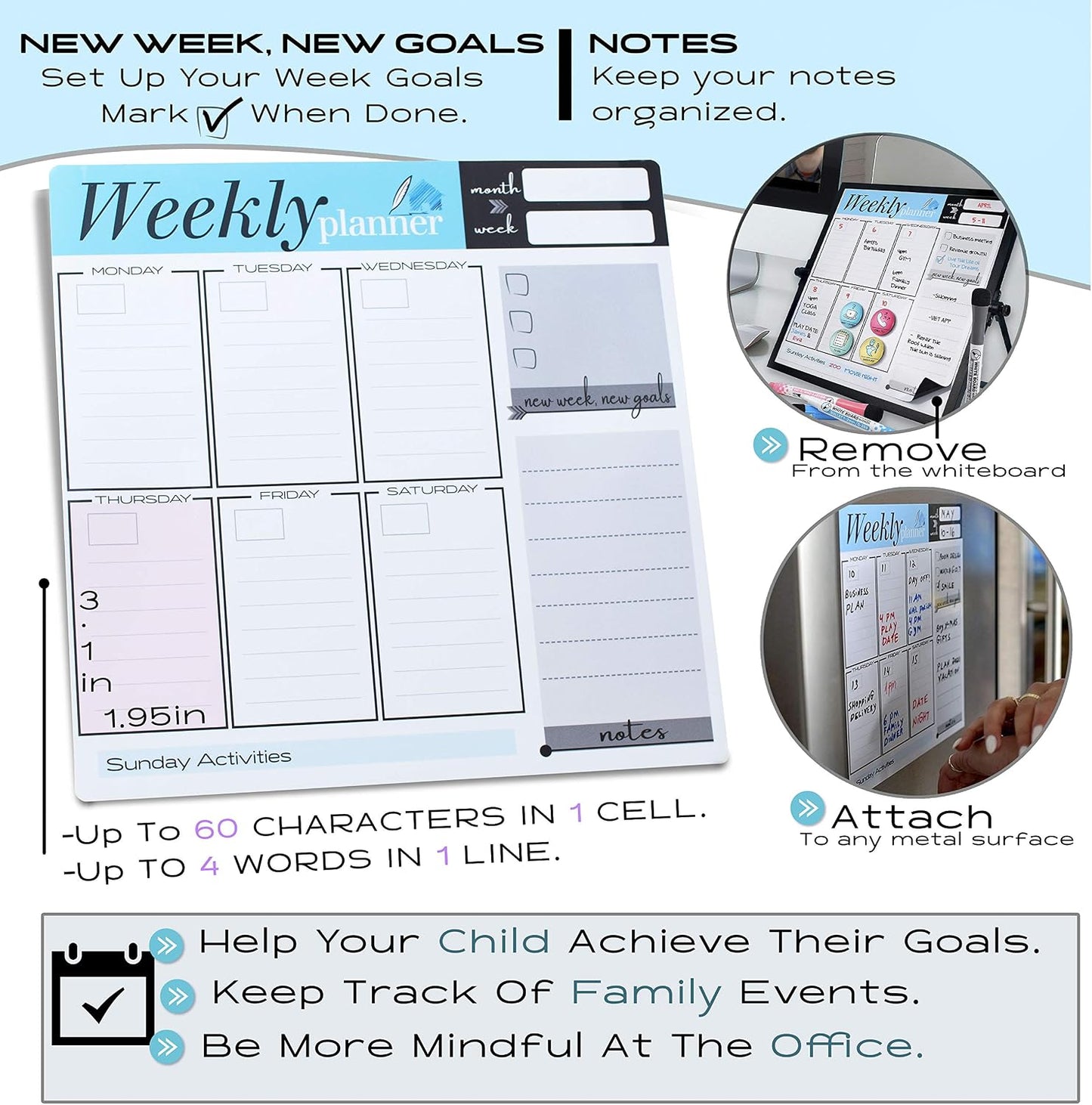 Dry Erase White Board for Desktop & Wall 12"x16" with 2 Magnetic Removable Planners - Weekly & Monthly to Do List Board with Stand, 6 Markers Eraser & Wall Hangers - Portable Double Sided Magnetic