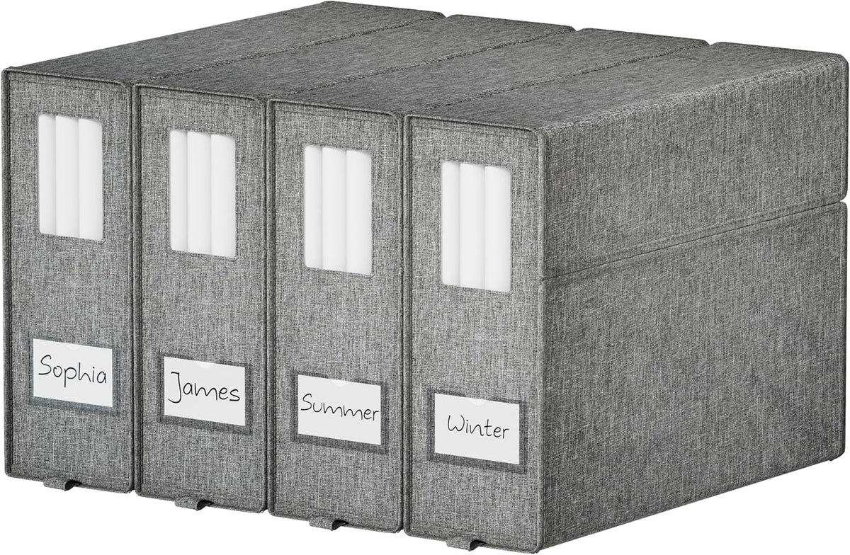 Furnhome Bed Sheet Organizers and Storage, Foldable Linen Closet Organizer Box with Clear Window, Labels & Reinforced Handles, Stackable Space Saving Bedding Storage for King Queen Sheet Set