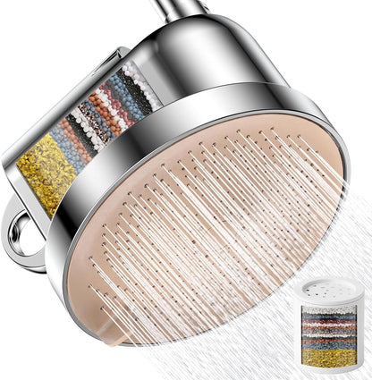 MakeFit Filtered Shower Head - High Pressure Shower Head with Filter for Hard Water Softener - 7 Settings Bathroom Rain Showerhead to Remove Chlorine and Heavy Metals (Chrome)