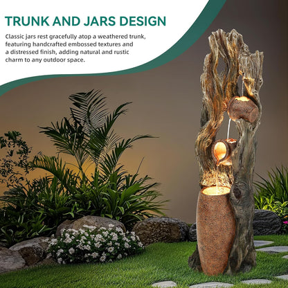 19.5" H 4-Tier Indoor & Outdoor Water Fountain with LED Lights | Resin Pebble Textured Tabletop Cascading Water Feature, Relaxing Decor for Patio, Porch, Deck, Yard & Home