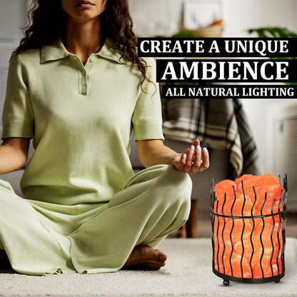 Natural Himalayan Salt , Tall Round Metal Basket lamp with Dimmer Switch | 8-10 lbs