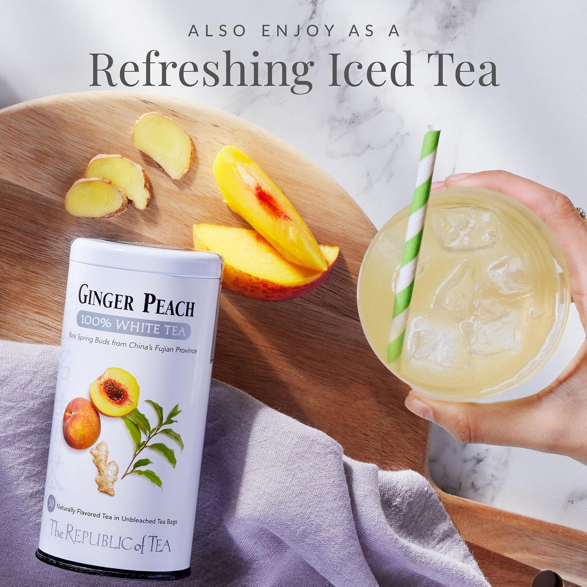 The Republic of Tea Ginger Peach 100% White Tea, Low Caffeine, 50 Count