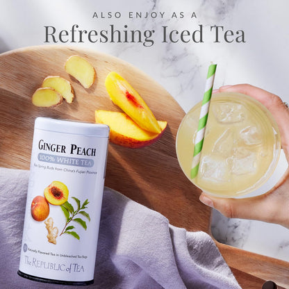 The Republic of Tea Ginger Peach 100% White Tea, Low Caffeine, 50 Count