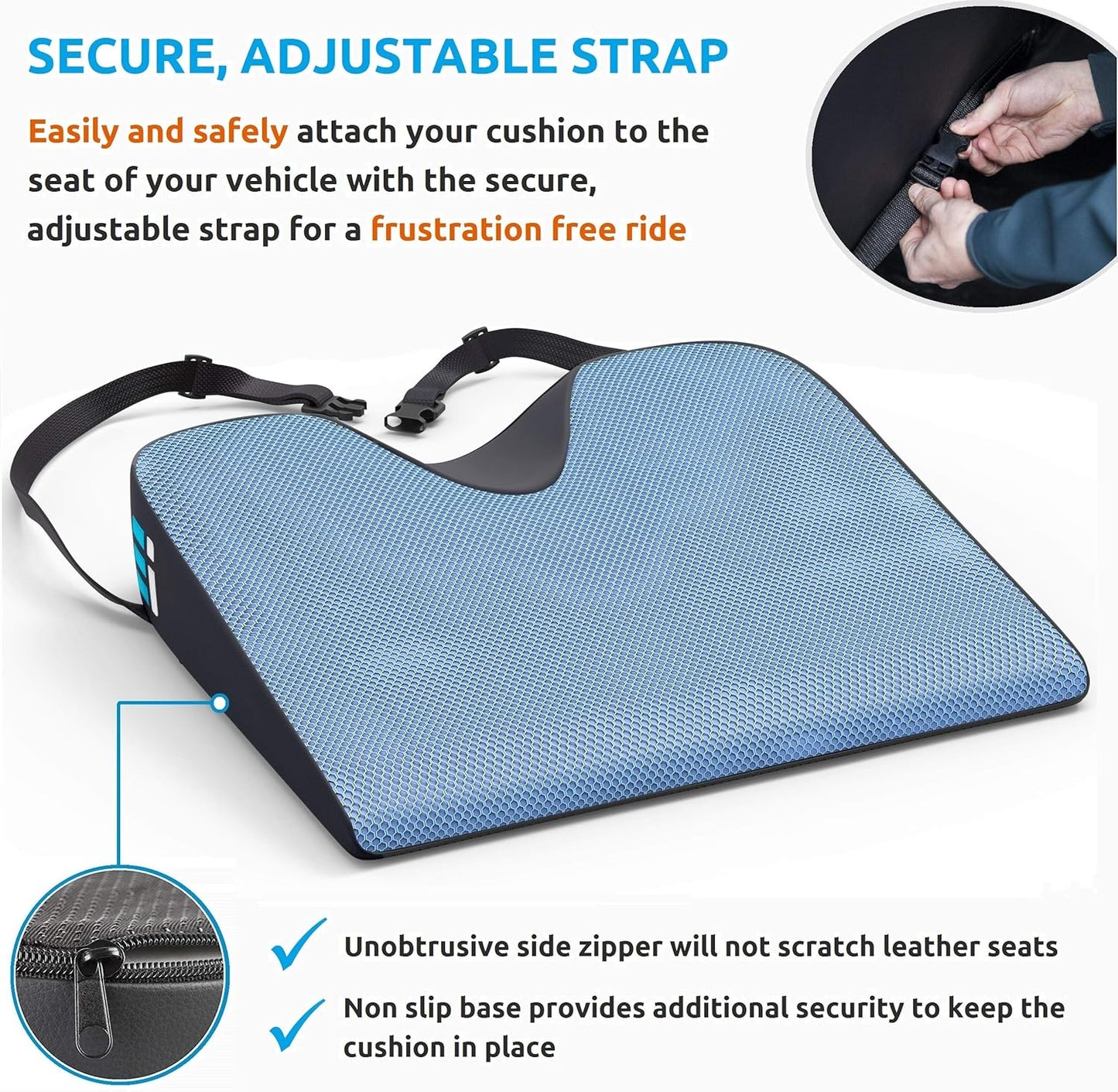 Premium Wedge Car Seat Cushion for Driving - Sciatica Seat Cushion for Car, Office, Home, Back Pain, Hip Support, Sciatica Pain Relief - Ergonomic Non-Slip Memory Foam Driving Pillow 17.5 x 15 x 3.5