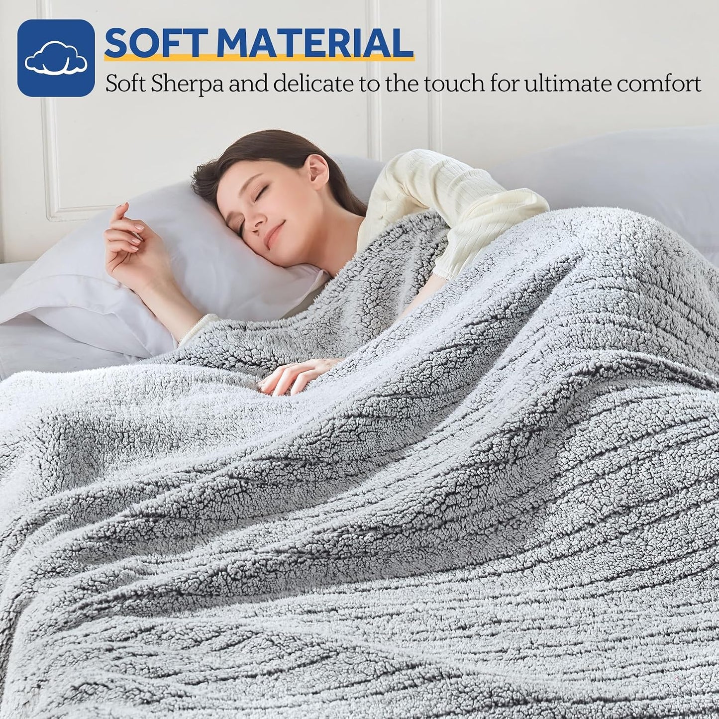 Sealy Electric Blanket Heated Throw 50"x60" Soft Double Sherpa Super Cozy with 6 Fast Heating Levels & 2-10 Hours Auto-Off, Over-Heat Protection, Machine Washable, Charcoal