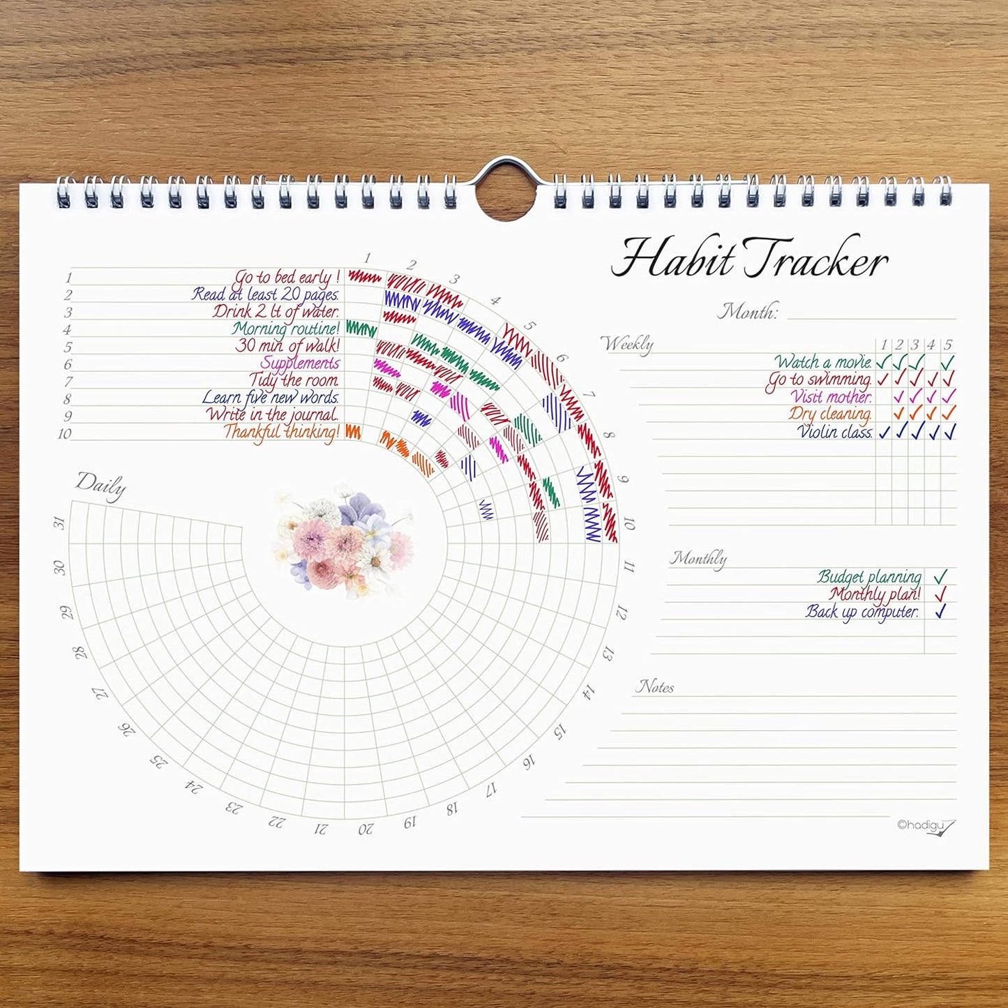 Habit Tracker Calendar (Undated 12 Month) Floral Design, Spiral Bound and Hanger, A4 Size (8,3"x11.7") Quality Heavy Paper, Monthly Habit Tracker Journal and Goal Tracker.