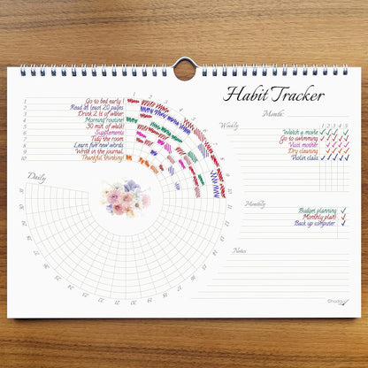 Habit Tracker Calendar (Undated 12 Month) Floral Design, Spiral Bound and Hanger, A4 Size (8,3"x11.7") Quality Heavy Paper, Monthly Habit Tracker Journal and Goal Tracker.