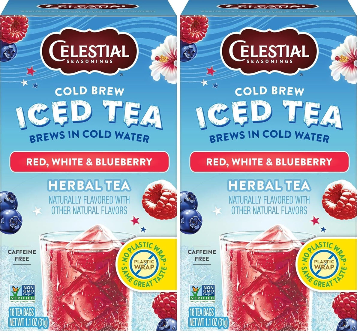 Celestial Seasonings Cold Brew Red, White & Blueberry Iced Tea Bags 18 tea bags (Pack of 2)