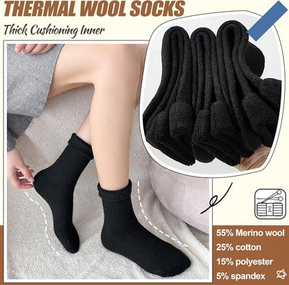 EBMORE 5 Pairs Women Merino Wool Boot Socks Warm Thermal Winter Thick Hiking Cozy Cabin Crew Comfy Socks for Ladies