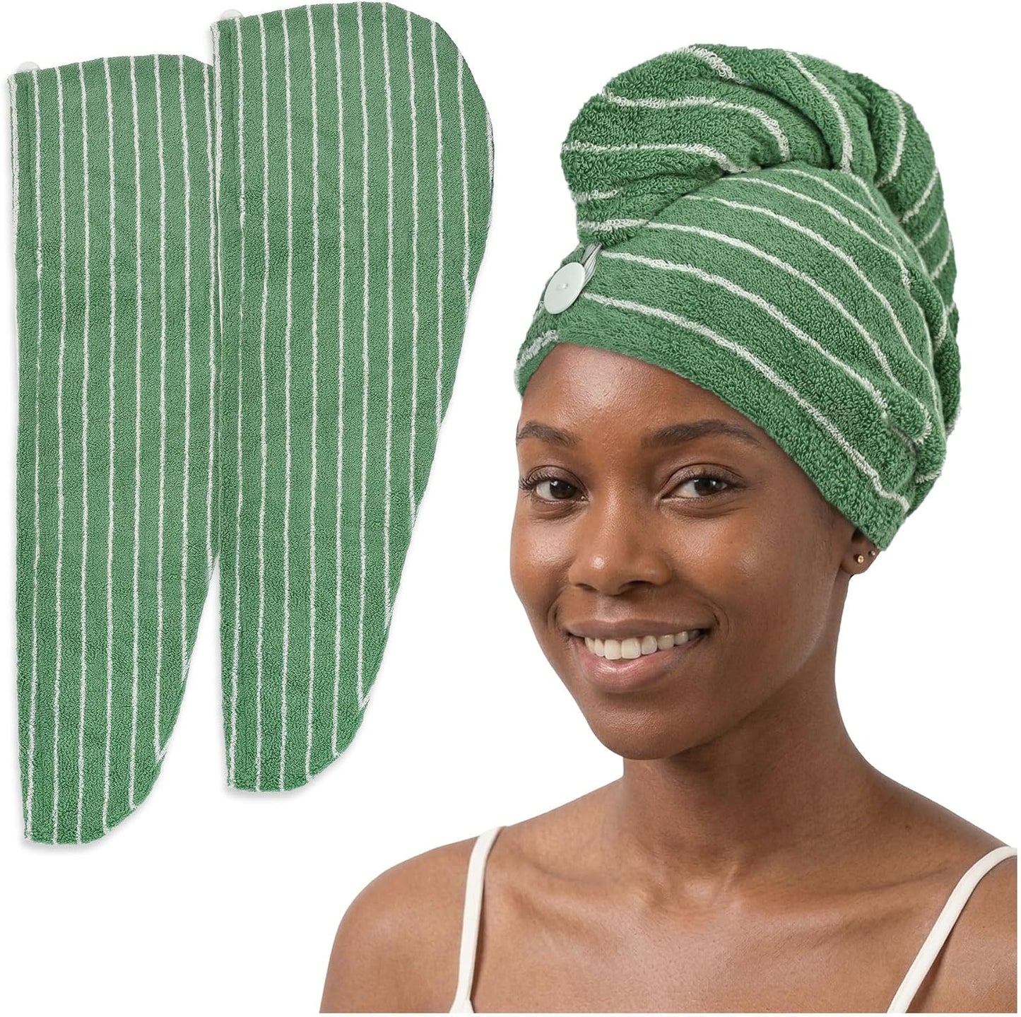 Jacquotha Cotton Hair Towel Wrap for Women (Black & White Striped) – Anti-Frizz Absorbent Quick Drying Hair Turban for Wet Hair, 25” x 9.5”, 1 Pack