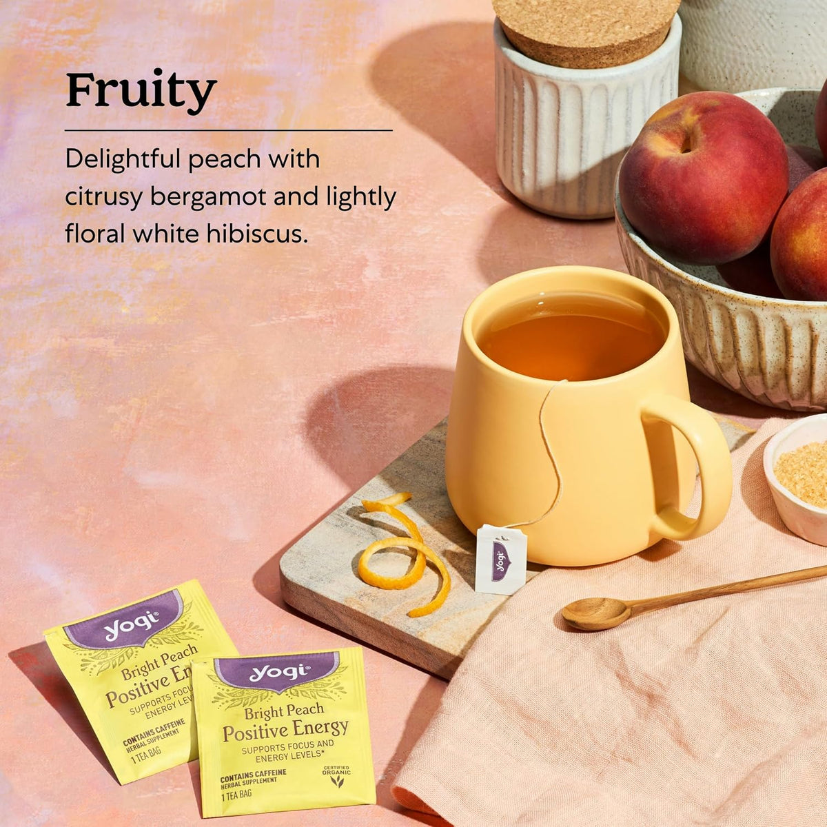 Yogi Bright Peach Positive Energy Tea, 16 Tea Bags (4 Pack)