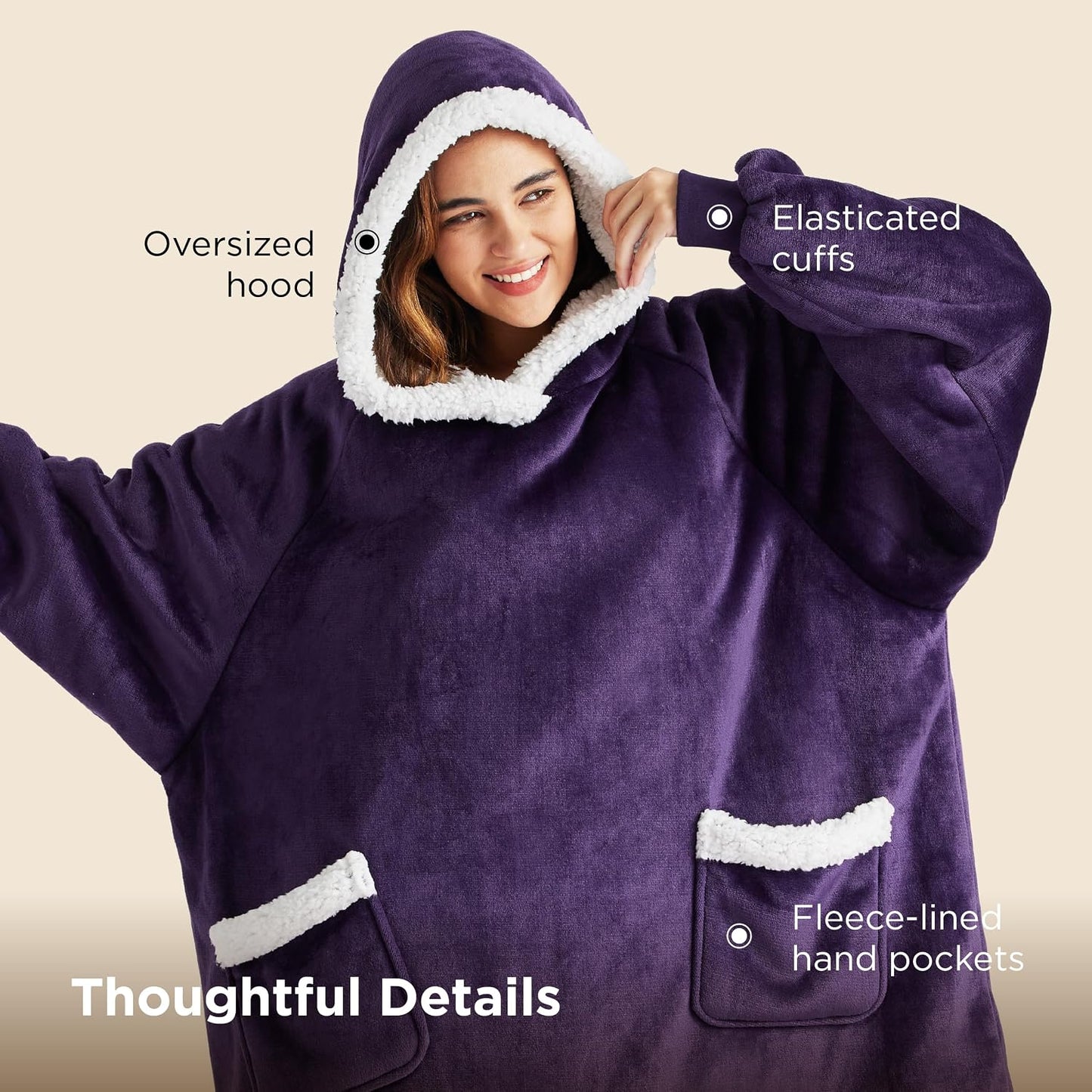 Bedsure Blanket Hoodie, Wearable Blanket Hoodie as Gifts for Mom, Birthday Gifts for Women Kids Teens Mother's Day Sherpa Sweatshirt, Grey, Standard
