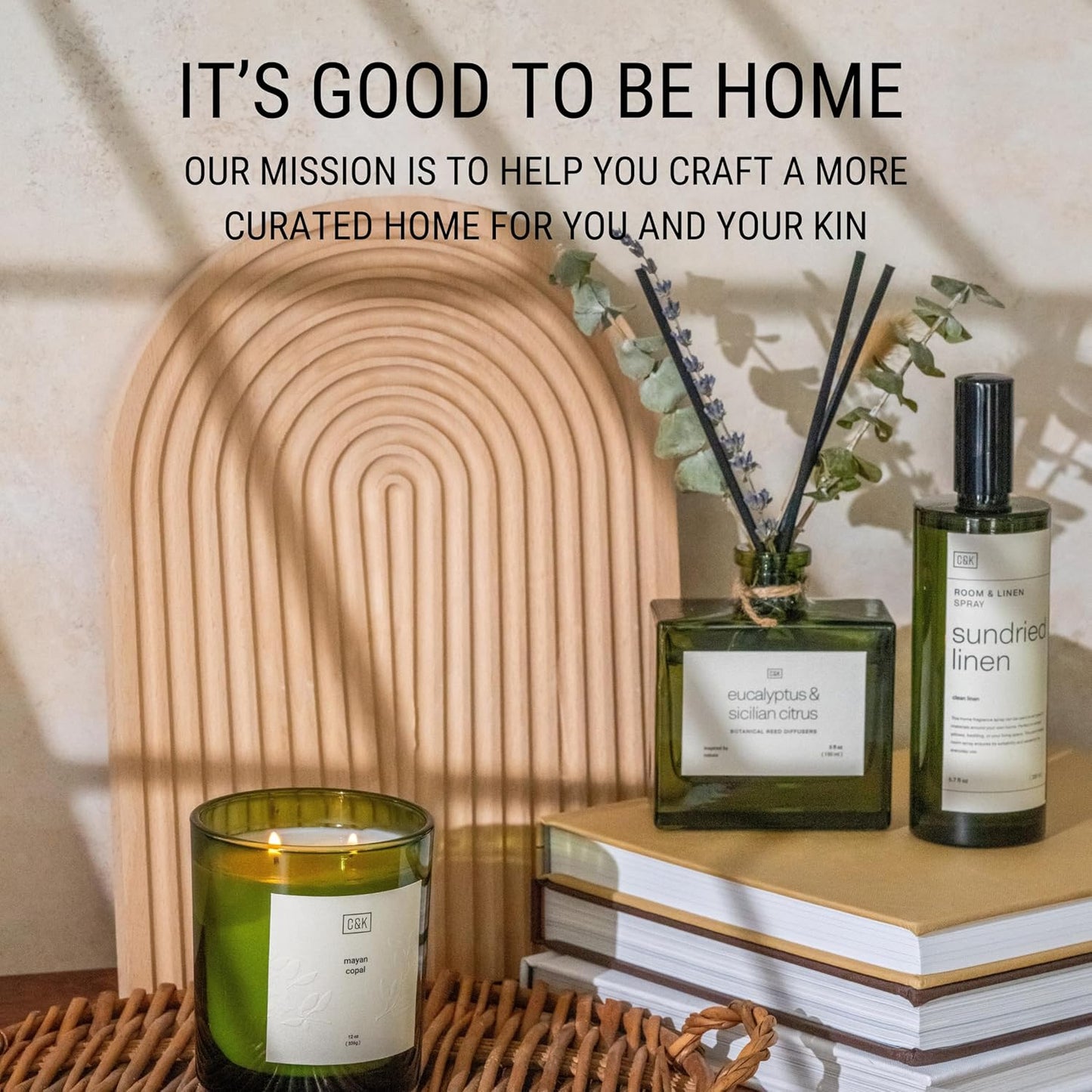 Craft & Kin Premium Santal Woods Reed Diffuser with Dried Flowers – 5 oz Essential Oil Diffuser for Home & Bathroom – Long-Lasting Fragrance Diffuser Sticks – Room Decor Air Freshener