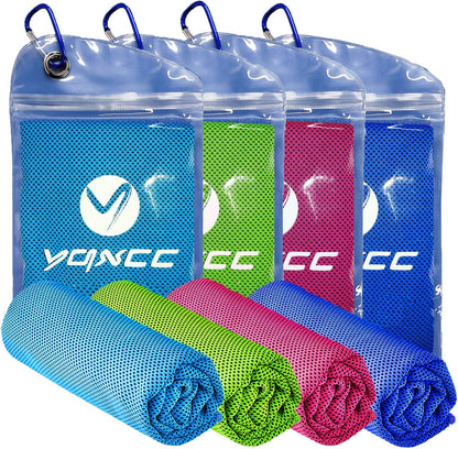 YQXCC 4 Pack Cooling Towels (47"x12"), Ice Cool Neck Towel, Soft Breathable Microfiber for Yoga, Golf, Gym, Running, Camping & Hot Weather