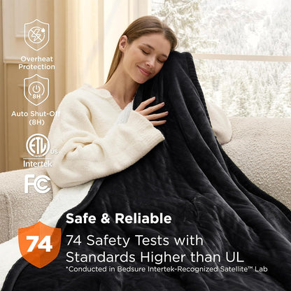 Bedsure Heated Blanket Throw Blanket with Preheat Function - Fast Heating Electric Blanket, Soft Flannel Throw with 6 Time Settings(Up to 10H), 6 Heating Settings, Gifts for Grandma (50"x60", Cream)