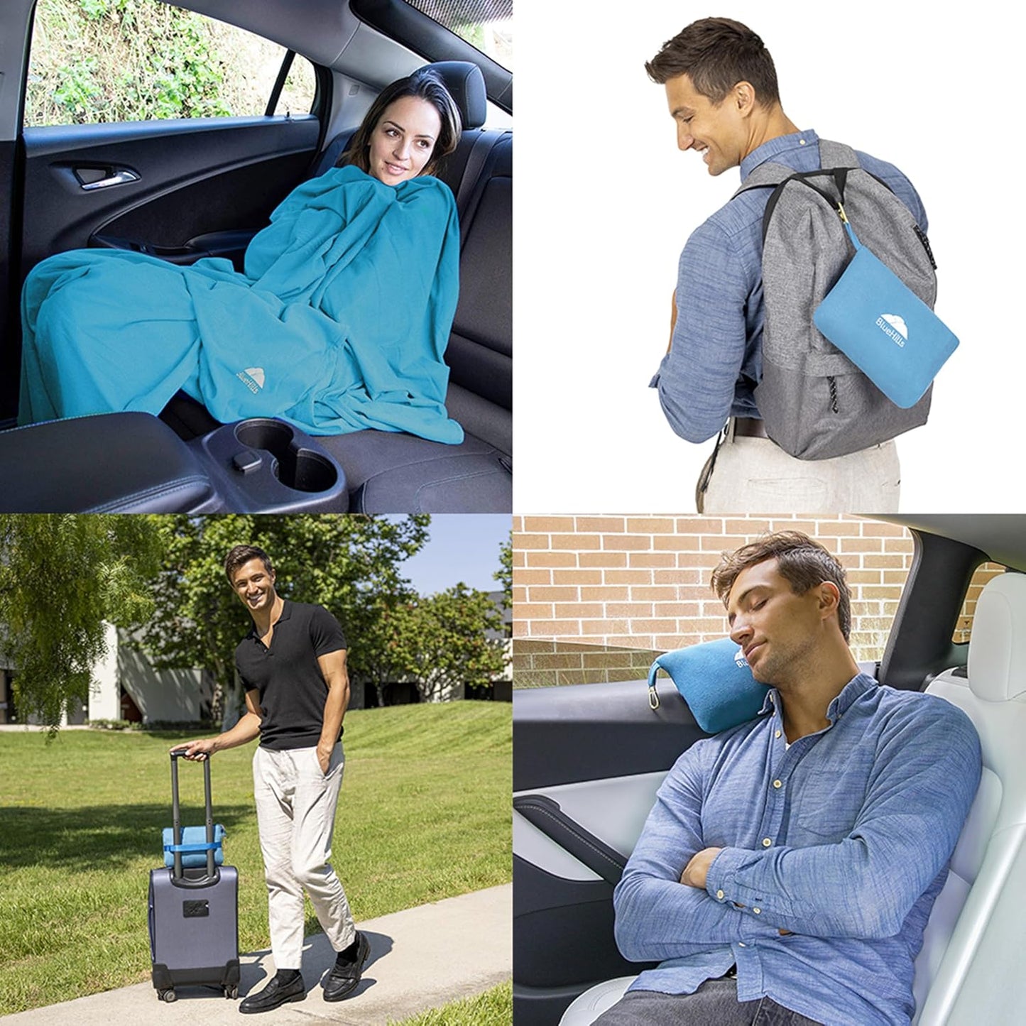 BlueHills Travel Blanket Pillow Compact Lightweight Pocket Size Airplane Traveling Essential Flight Trip Throw in Bag Portable Case Plane Accessory Gray L01