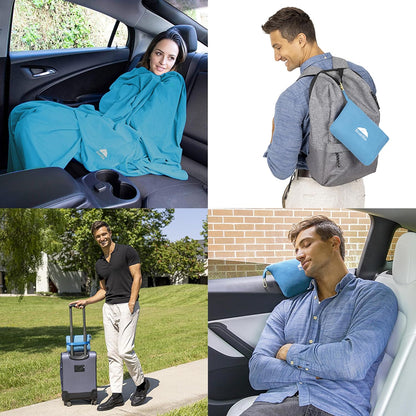 BlueHills Travel Blanket Pillow Compact Lightweight Pocket Size Airplane Traveling Essential Flight Trip Throw in Bag Portable Case Plane Accessory Gray L01