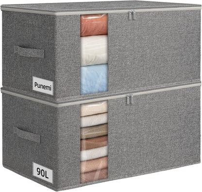 punemi 60L Sturdy Comforter Storage Bag, Blanket Organizer, Grey