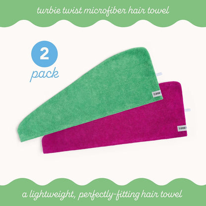 Turbie Twist 2-Pack Microfiber Hair Towel for Beauty, Travel, Gifting - Hair Wrap Turban for Straight, Wavy & Curly Hair - Premium Personal Care - Dark Purple & Light Purple