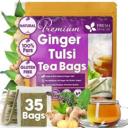 FreshDrinkUS, Premium 150 Lemon Ginger Tea Bags, 100% Natural Ingredients, Hand-made Blend of Lemon and Ginger, Eco-conscious Tea Bags. No Sugar, No Caffeine, Vegan. - Colors B