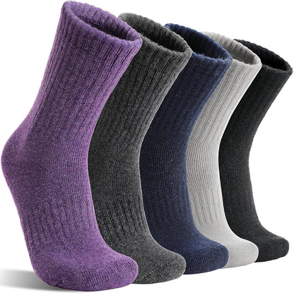 MOGGEI 5 Pairs Womens Merino Wool Socks Hiking Warm Winter Thick Thermal Crew Cozy Cabin Ladies Gift Comfy Boot Work Socks