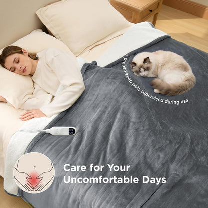 Bedsure Heated Blanket Throw Blanket with Preheat Function - Fast Heating Electric Blanket, Soft Flannel Throw with 6 Time Settings(Up to 10H), 6 Heating Settings, Gifts for Grandma (50"x60", Cream)