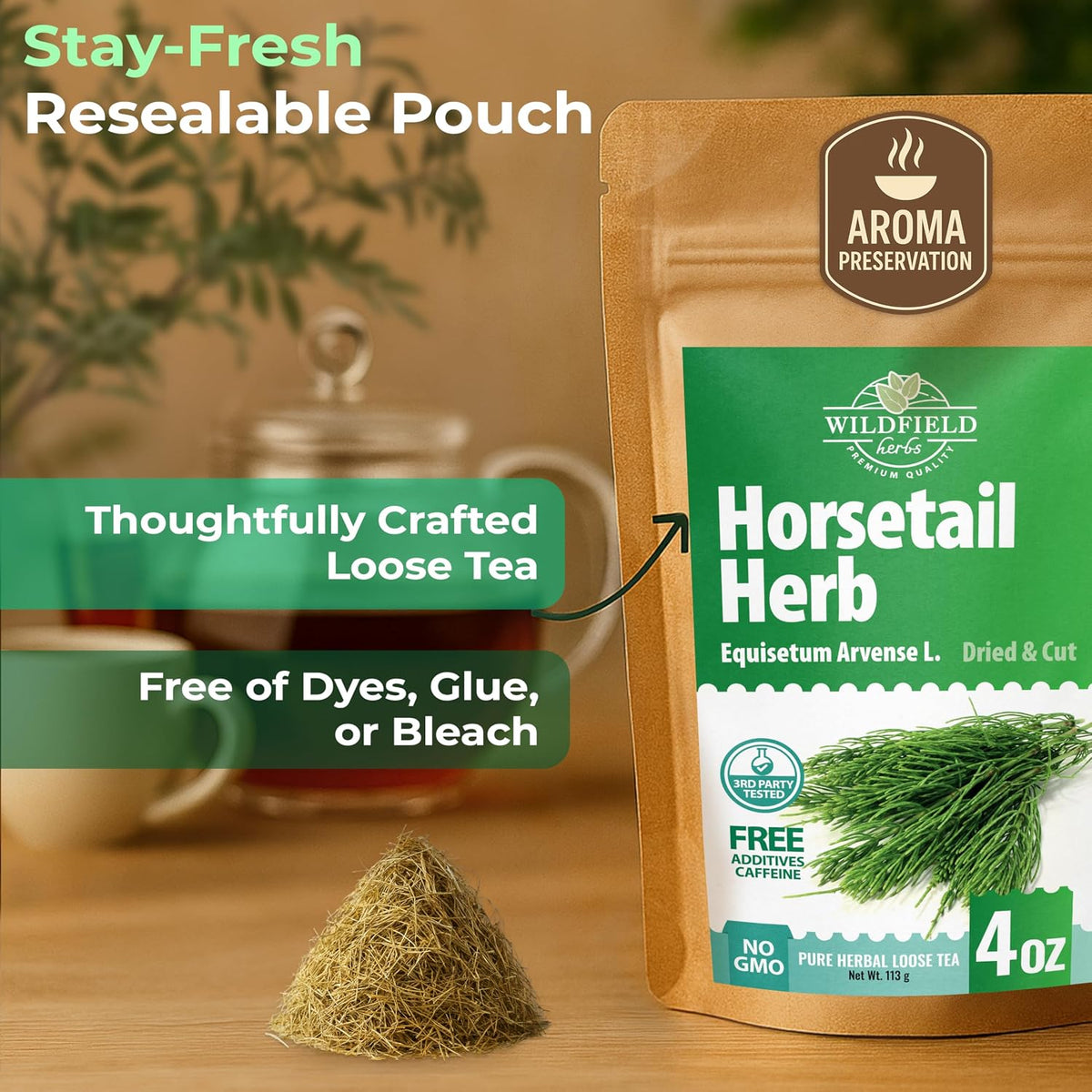 40 Bags Dried Horsetail Herb Tea Shavegrass Cola De Caballo Hierba (Equisetum Arvense) - 40 Count 1.5 g Tea Bags Horsetail Leaf Leaves Herb