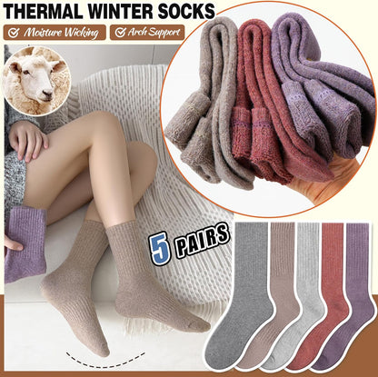 EBMORE Merino Wool Socks for Women Hiking Thermal Warm Winter Thick Boot Cozy Crew Comfy Work Socks for Ladies 5 Pairs
