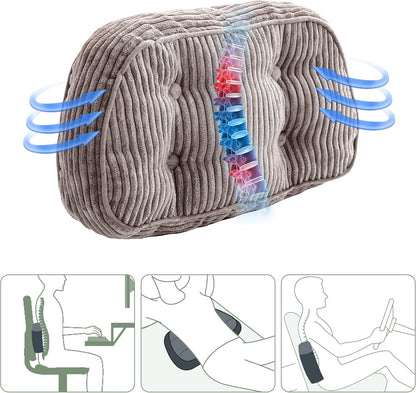 HIGOGOGO Lumbar Support Pillow for Recliner Chair/Accent Chair/Couch/Office Chair, Tufted Corduroy Back Support Cushion for Elderly, Recliner Cushions for Back Rest, Pain Relief, Reading, Brown