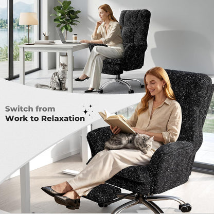 Big and Tall Office Chair, Flip Armrests for Pets & Cross Legged Sitting, Executive Ergonomic Computer Gaming Chair with Foot Rest, Teddy Fleece Wide Seat Reclining Desk Chair, White Vanity Chair