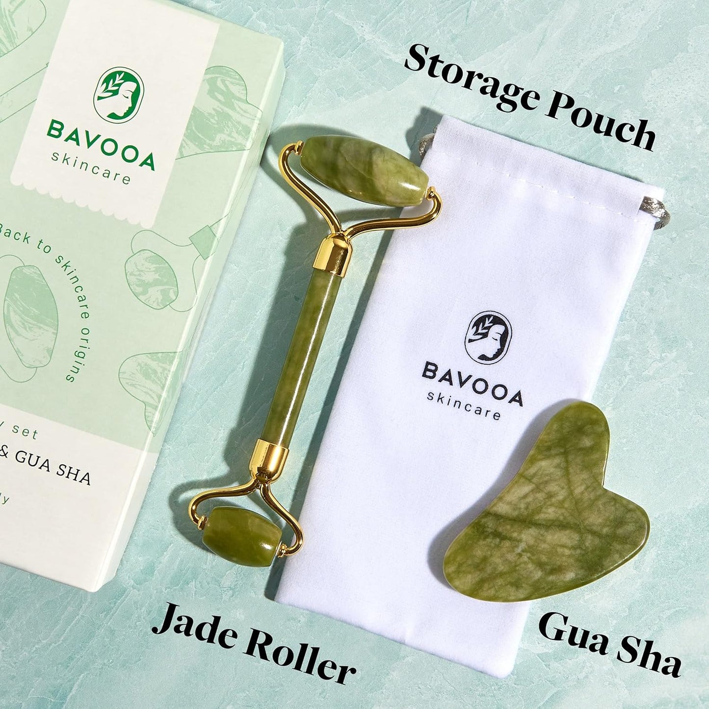 Jade Roller and Gua Sha - Spa Grade Face Roller Massager and Gua Sha Massage Tool Set. 100% Authentic Jade Stone. Reduces Puffiness, Wrinkles and Reveals Your Natural Glow