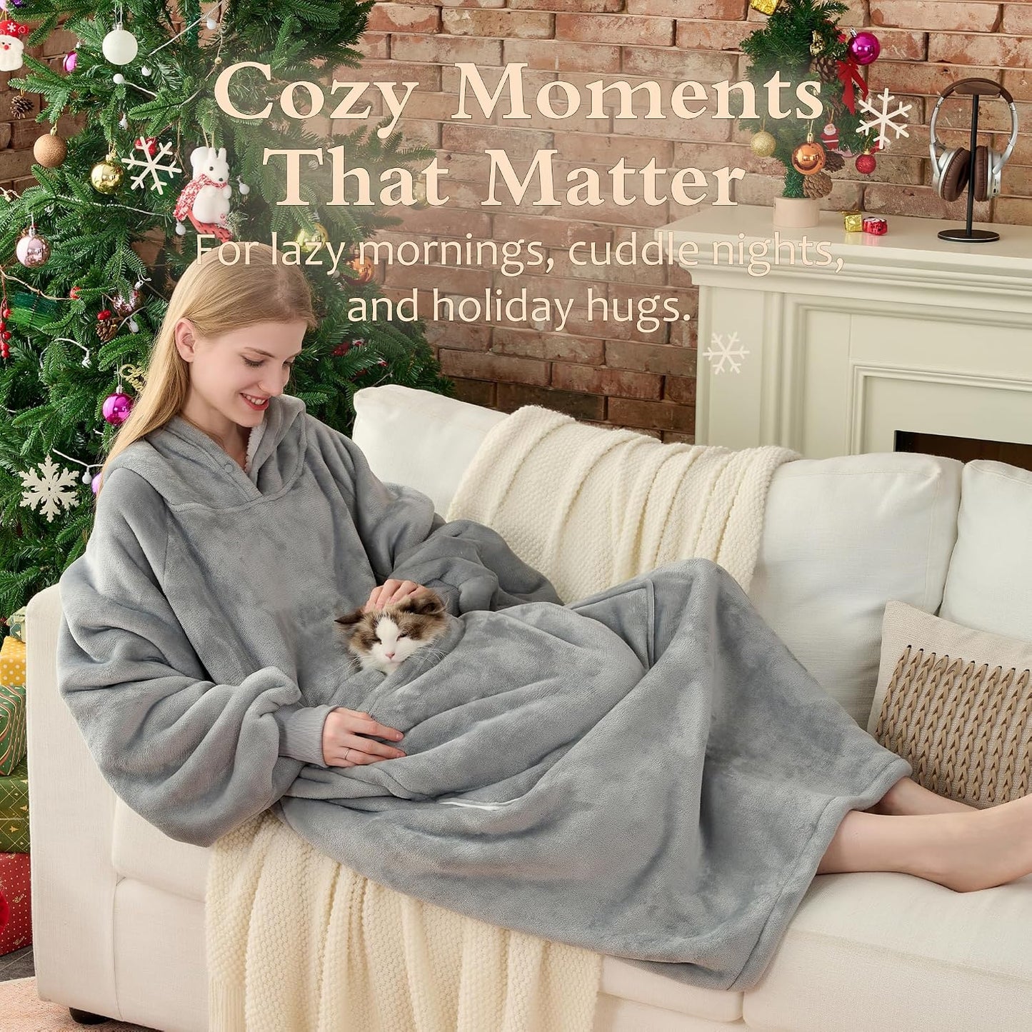 Krifey Wearable Blanket Hoodie, Oversized Sherpa Hooded Blanket for Adults | Soft sherpa fleece with sleeves and pocket; oversized fit for lounging, WFH, camping, Christmas and white elephant gifts.