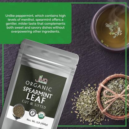Jiva Organics Spearmint Leaf (Cut & Sifted) 1 Pound | Fresh Aroma, Premium Quality, Non-Irradiated Herbal Mint Leaves