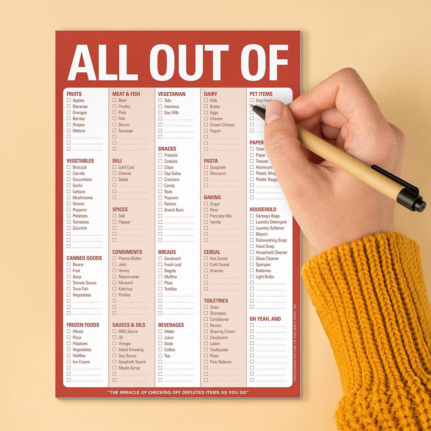 Knock Knock All Out Of Grocery List Note Pad, 6 x 9-inches (Blue)