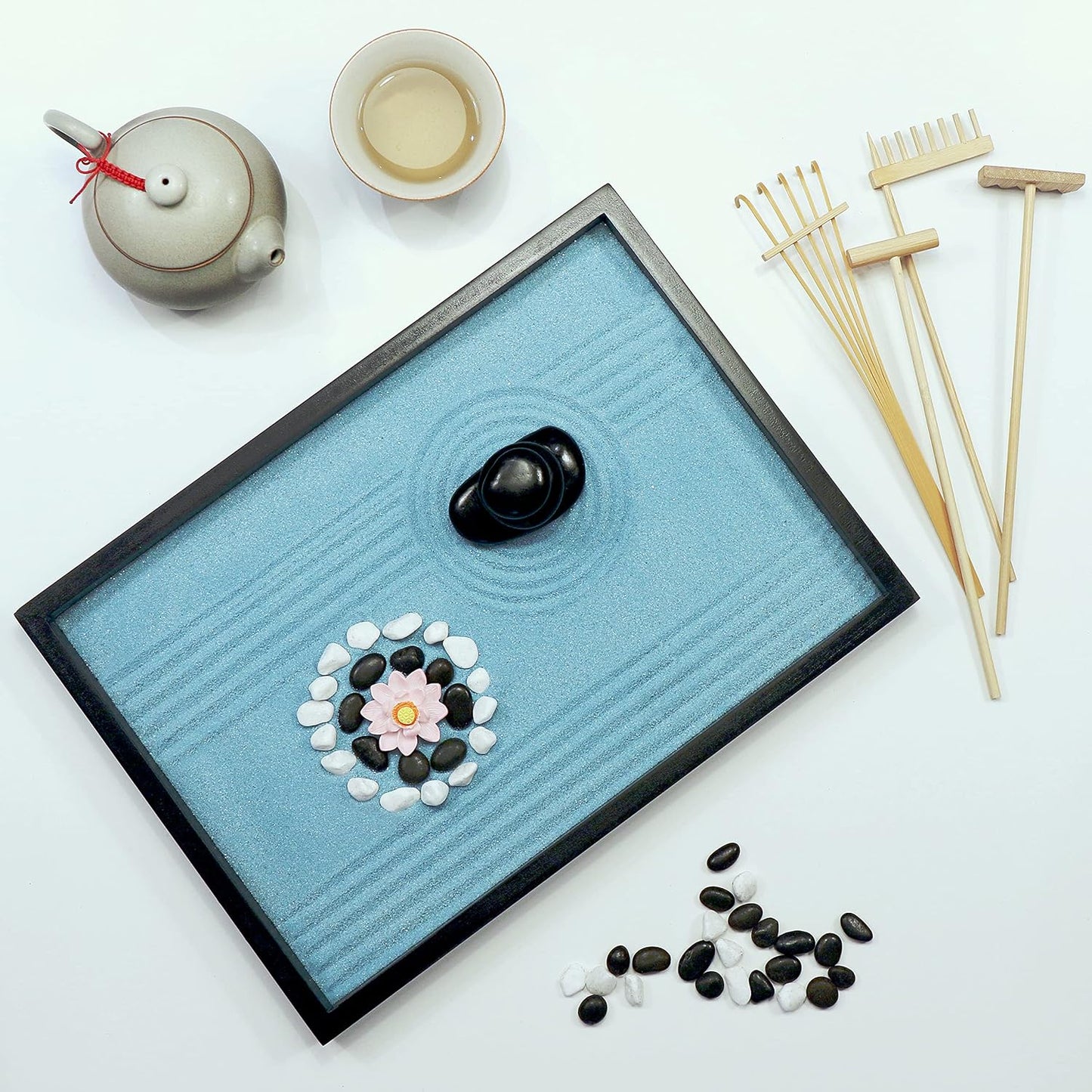 Oasis of Calm Zen Garden Kit for Desk, Mini Zen Garden 11x8in Decor