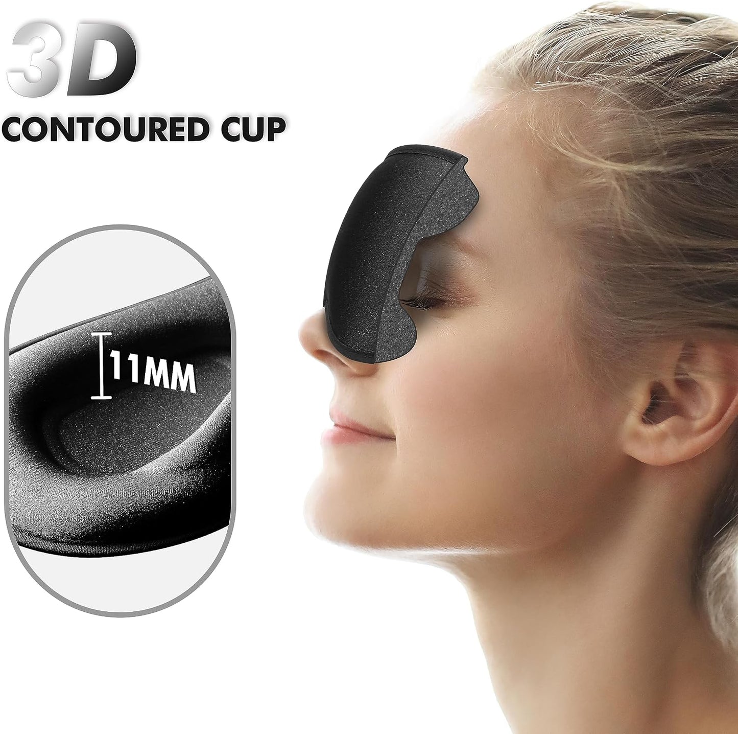 Sleep Eye Mask for Men Women, Lash Extensions 3D Sleeping Mask, Travel Blackout Night Blindfold Eye Shade Cover with Adjustable Strap (Black)