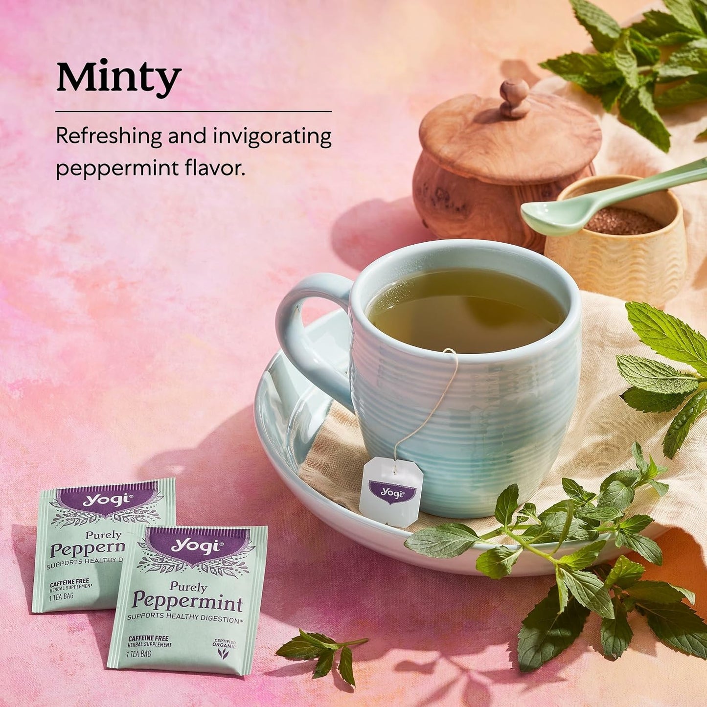 Yogi Tea Purely Peppermint - 16 Bags per Pack (4 Packs) - Caffeine-Free, Organic Peppermint Tea Bags - Offers Digestive Support - Made from Organic Peppermint Leaves