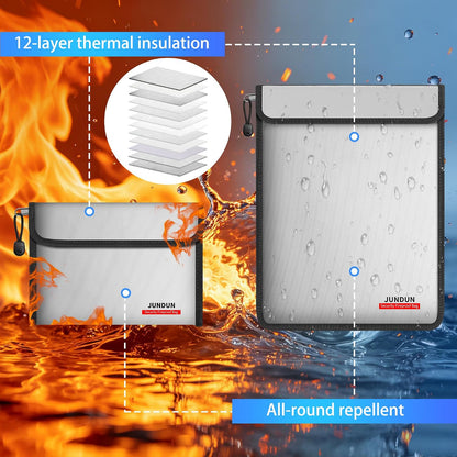 JUNDUN 6400°F Fireproof Document Bag,15"x11" & 8.5"x6"