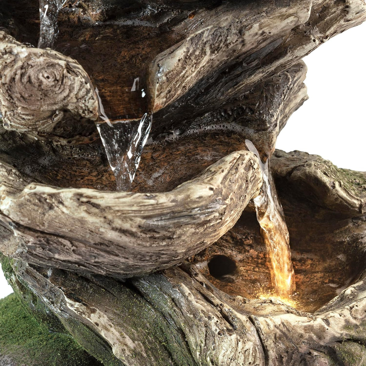 Alpine Corporation | 14"H Indoor Tiered Log Tabletop Fountain with LED Lights — Cascading Waterfall Design Creates Relaxing Ambiance for Home & Office Décor