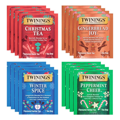Twinings Christmas Holiday Variety Tea Bag Pack (20 Count), 4 Flavours Include Christmas Tea, Winter Spice, Gingerbread Joy, Peppermint Cheer, Seasonal Gift for Her, Him, Family, Friends
