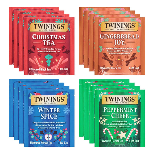 Twinings Christmas Holiday Variety Tea Bag Pack (20 Count), 4 Flavours Include Christmas Tea, Winter Spice, Gingerbread Joy, Peppermint Cheer, Seasonal Gift for Her, Him, Family, Friends