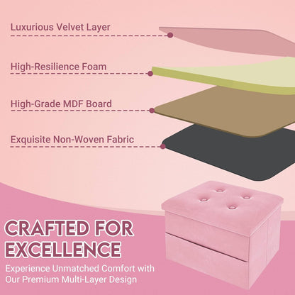 Zoes Homeware Small Storage Ottoman Foot Rest, Velvet Ottoman with Storage and Side Pocket, Black Foot Rest for Couch, Foldable Footstool for Chair, Living Room&Dorm, 16"x12"x12"