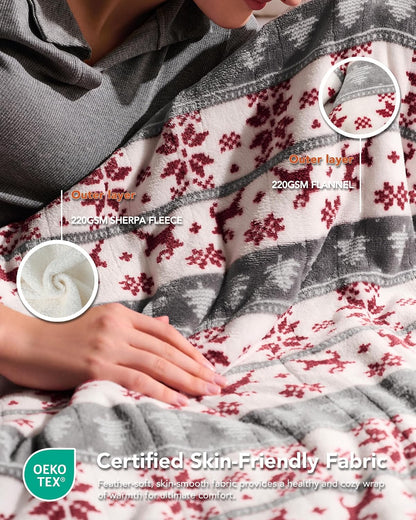 Homemate Heated Blanket Electric Throw - 50"x60" Heating Blanket Throw 1/2/4/6/8 Hours Auto-Off 10 Heat Level Over-Heat Protection Flannel Sherpa ETL Certification