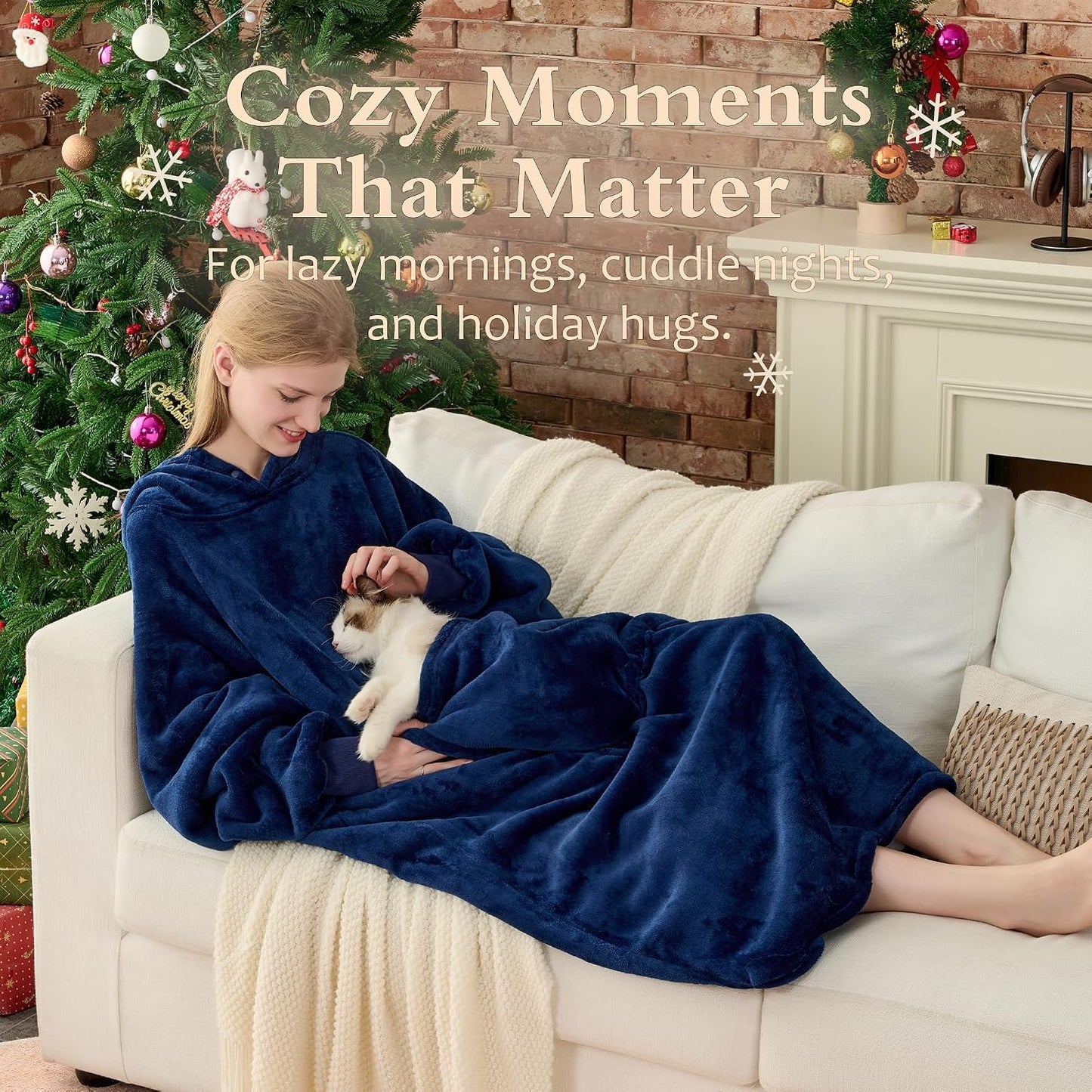Krifey Wearable Blanket Hoodie, Oversized Sherpa Hooded Blanket for Adults | Soft sherpa fleece with sleeves and pocket; oversized fit for lounging, WFH, camping, Christmas and white elephant gifts.