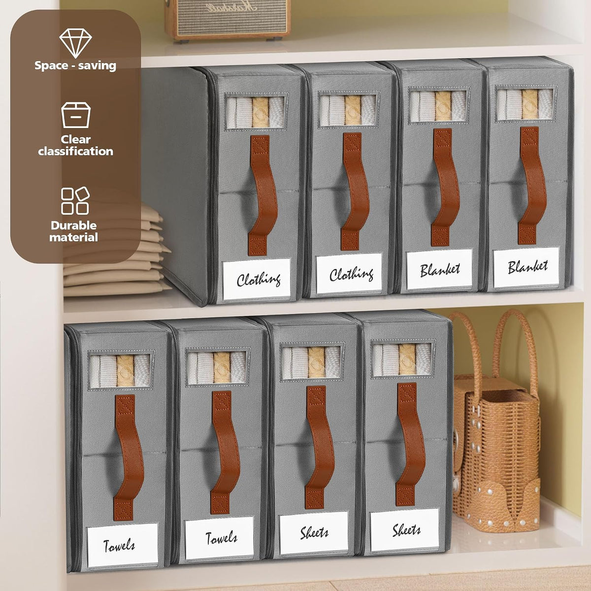 Bed Sheet Organizer - No Insects Entry Sheet Organizers and Storage with Zipper, Label, Handle, Window, Linen Closet Organizers and Storage for Sheet Set, Clothing, Duvet Covers, Blanket