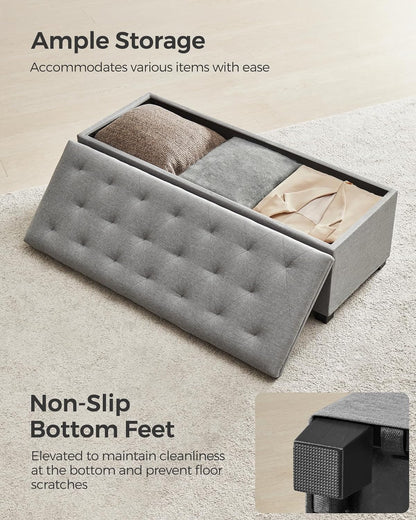 SONGMICS Storage Ottoman Bench, Foot Rest with Legs, 15.7 x 43.3 x 15.7 Inches, End of Bed Bench, Storage Chest, Load up to 660 lb, for Living Room, Bedroom, Entryway, Dark Gray ULSF088G01