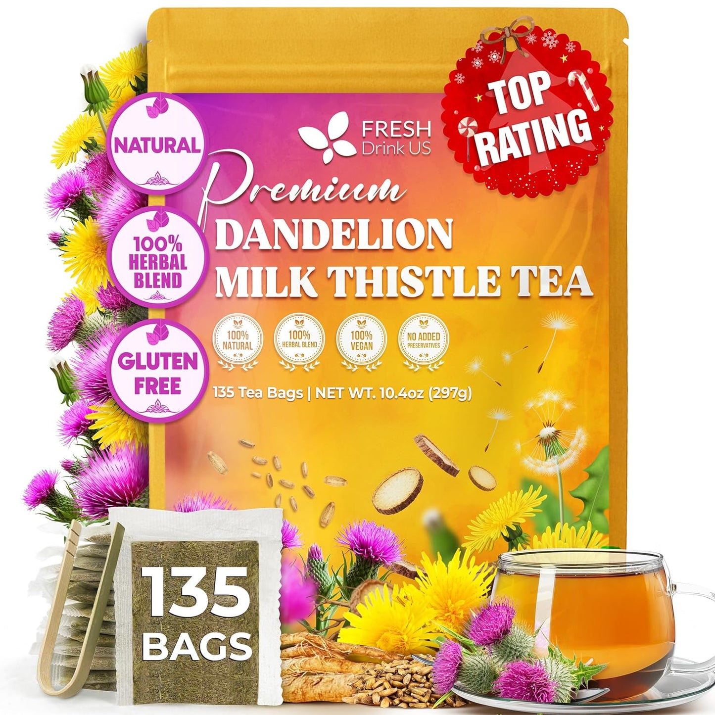 FreshDrinkUS, Premium 60 Chamomile Lavender Tea Bags, Calming Herbal Blend Strong Support for Relaxation & Better Sleep | Naturally Caffeine-Free Bedtime Tea with Soothing Floral Aroma, 100% Natural, Hand-made No Sugar/ Caffeine/ Gluten, Vegan - Colors A