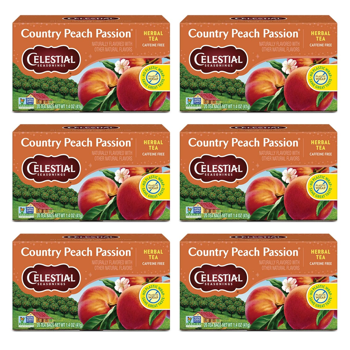 Celestial Seasonings Country Peach Passion Herbal Tea, Caffeine Free, 20 Tea Bags Box (Pack of 6)