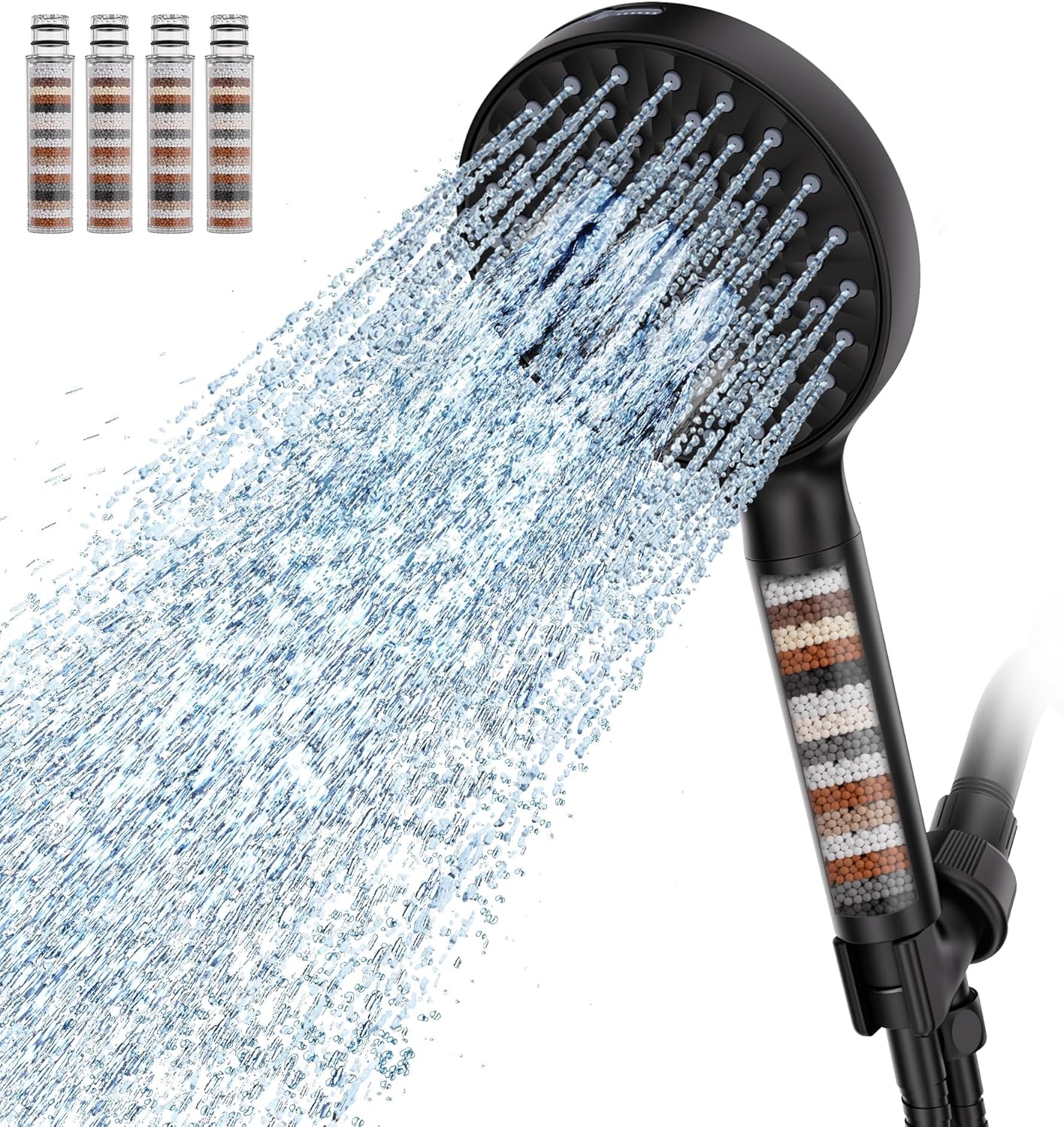 SR SUN RISE Filtered Shower Head with Handheld High Pressure 9 Spray Mode Showerhead Detachable Shower Head Water Softener Filters Beads for Hard Water Remove Chlorine 1 Filter Chrome