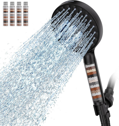 SR SUN RISE Filtered Shower Head with Handheld High Pressure 9 Spray Mode Showerhead Detachable Shower Head Water Softener Filters Beads for Hard Water Remove Chlorine 1 Filter Chrome